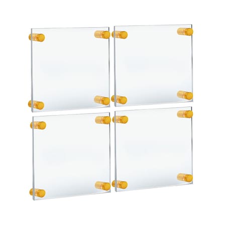 Azar Displays Floating Acrylic Gallery Wall Frames W/Gold Stand Off Caps, Graphic Size:6x6in, Overall Size:9x9in, 4PK 105509-GLD-4PK